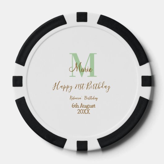 Happy 21st Birthday green add name monogram brown  Poker Chips (Voorkant)