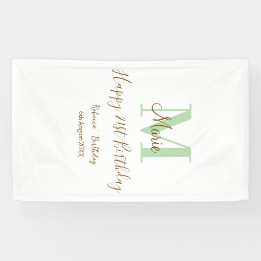 Happy 21st Birthday green add name monogram brown  Spandoek (Horizontaal)