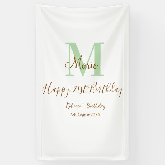 Happy 21st Birthday green add name monogram brown  Spandoek (Verticaal)