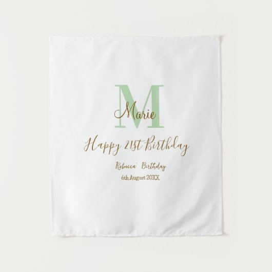 Happy 21st Birthday green add name monogram brown  Wandkleed (Voorkant)