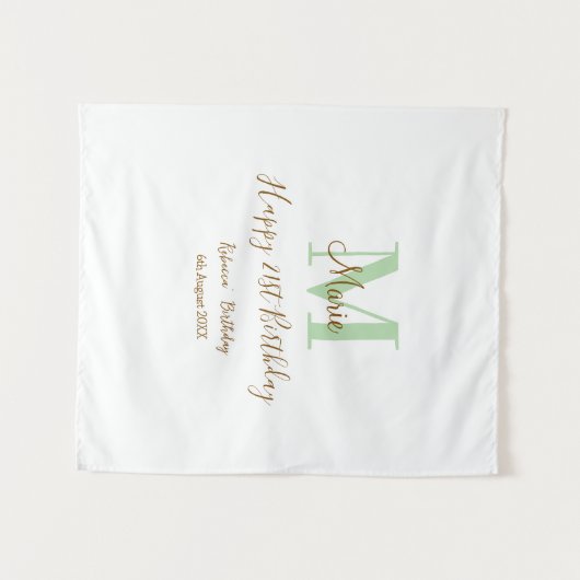Happy 21st Birthday green add name monogram brown  Wandkleed (Voorkant (horizontaal))