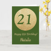 Happy 21st Birthday Green en Gold Glitter Kaart (Gele Bloem)