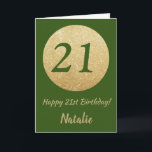 Happy 21st Birthday Green en Gold Glitter Kaart<br><div class="desc">Happy 21st Birthday Green en Gold Glitter Kaart met persoonlijke naam. Voor verdere aanpassing klikt u op de knop "Aanpassen" en gebruikt u onze ontwerptool om deze sjabloon te wijzigen.</div>