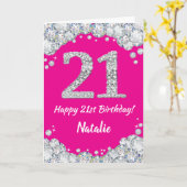 Happy 21st Birthday Hot Pink en Silver Glitter Kaart (Gele Bloem)