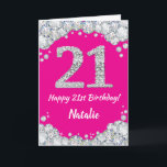 Happy 21st Birthday Hot Pink en Silver Glitter Kaart<br><div class="desc">Happy 21st Birthday Hot Pink en Silver Glitter Card met persoonlijke naam. Voor verdere aanpassing,  te klikken gelieve de knoop "van de Aanpassing het"en ons ontwerphulpmiddel te gebruiken om deze sjabloon te wijzigen.</div>