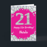 Happy 21st Birthday Hot Pink en Silver Glitter Kaart<br><div class="desc">Happy 21st Birthday Hot Pink en Silver Glitter Card met persoonlijke naam. Voor verdere aanpassing,  te klikken gelieve de knoop "van de Aanpassing het"en ons ontwerphulpmiddel te gebruiken om deze sjabloon te wijzigen.</div>