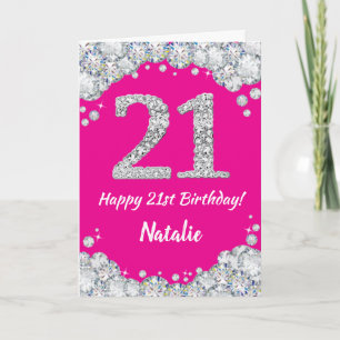 Happy 21st Birthday Hot Pink en Silver Glitter Kaart