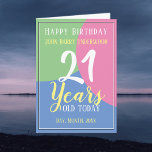 Happy 21st Birthday Kaart<br><div class="desc">Vier een verjaardag met een persoonlijke kaart met de naam,  het aantal jaren en de datum van de ontvanger. Voeg ook een bericht toe aan de binnenkant. Verjaardag Kaart voor een 21-jarige.</div>