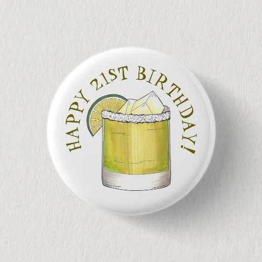 Happy 21st Birthday Margarita Cocktail Mixed Drink Ronde Button 3,2 Cm (Voorkant)