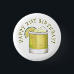 Happy 21st Birthday Margarita Cocktail Mixed Drink Ronde Button 3,2 Cm<br><div class="desc">Het ontwerp kenmerkt een originele tellersillustratie van een klassieke margarita cocktail met een zure velg en een wig van groene limoen, en HAPPY 21ST BIRTHDAY in een leuke doopvont. Een klassieke zomertijdse drink! Zie je niet wat je zoekt? Hulp nodig bij aanpassingen? Klik "contact deze ontwerper"om iets te hebben enkel...</div>