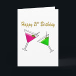 Happy 21st Birthday Martini Glass met olijven Kaart<br><div class="desc">Vier in stijl met onze Pink And Green Martinis 21st Birthday uitnodiging! Pas de inside message aan om een persoonlijke touch toe te voegen. Geniet van direct downloadgemak voor een naadloze ervaring. Proost op een gedenkwaardig feest!</div>