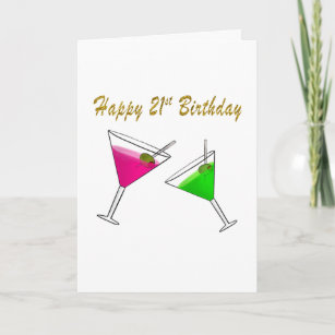 Happy 21st Birthday Martini Glass met olijven Kaart
