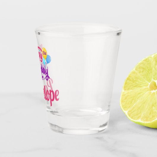 Happy 21st Birthday met een naam en ballonnen Shot Glas (Rechts)