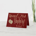 Happy 21st Birthday Name Burgundy Gold Kaart<br><div class="desc">Een ontwerp van een stijlvolle typografie in een diepe Bourgogne en goud om een Happy 21st te wensen. Happy Birthday wordt geplaatst in een manuscripttypografie in goud, en de leeftijd is in een coördinerend lettertype. Pas gemakkelijk de naam van uw ontvanger en het bericht binnen aan uw eigen groet aan...</div>