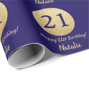 Happy 21st Birthday Navy Blue en Gold Glitter Cadeaupapier