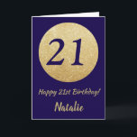 Happy 21st Birthday Navy Blue en Gold Glitter Kaart<br><div class="desc">Fijne 21ste verjaardag Navy Blue en Gold Glitter Card met persoonlijke naam. Voor verdere aanpassing,  te klikken gelieve de knoop "van de Aanpassing het"en ons ontwerphulpmiddel te gebruiken om deze sjabloon te wijzigen.</div>