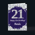 Happy 21st Birthday Navy Blue en Silver Glitter Kaart<br><div class="desc">Fijne 21ste Birthday Navy Blue en Silver Glitter Card met persoonlijke naam. Voor verdere aanpassing,  te klikken gelieve de knoop "van de Aanpassing het"en ons ontwerphulpmiddel te gebruiken om deze sjabloon te wijzigen.</div>