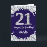 Happy 21st Birthday Navy Blue en Silver Glitter Kaart<br><div class="desc">Fijne 21ste Birthday Navy Blue en Silver Glitter Card met persoonlijke naam. Voor verdere aanpassing,  te klikken gelieve de knoop "van de Aanpassing het"en ons ontwerphulpmiddel te gebruiken om deze sjabloon te wijzigen.</div>