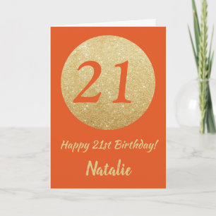 Happy 21st Birthday Oranje en Gold Glitter Card Kaart