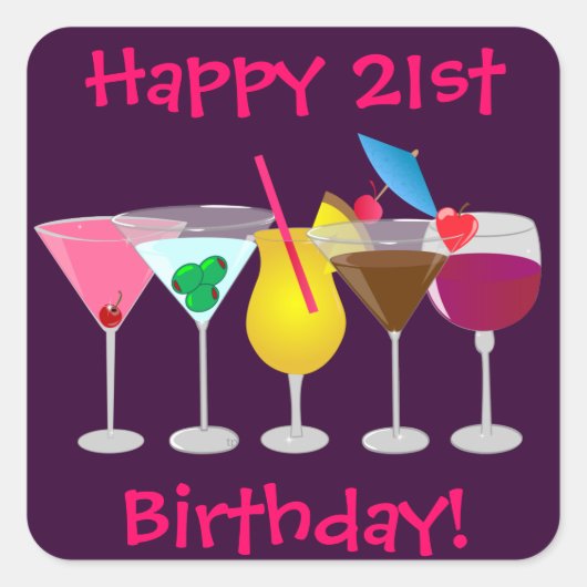 Happy 21st Birthday Party Drinken Stickers (Voorkant)