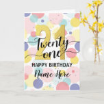 Happy 21st Birthday Pastel Rainbow and Gold Girl Kaart<br><div class="desc">Fun,  vrolijk,  elegant en kleurrijk design verjaardagskaart 
Vuurwerk in heldere regenboogkleuren. Faux goud groot getal.
Haal deze vrolijke kaart om je vriend of familie te vieren!</div>