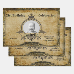Happy 21st Birthday Photo Monogram Gold Inpakpapier Vel