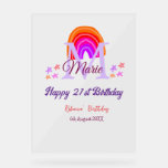 Happy 21st Birthday pink voeg naam monogram regenb Acryl Bord<br><div class="desc">mooi design</div>