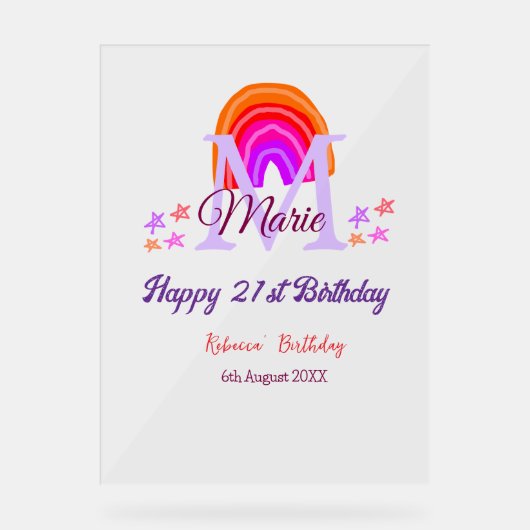 Happy 21st Birthday pink voeg naam monogram regenb Acryl Bord (Voorkant)