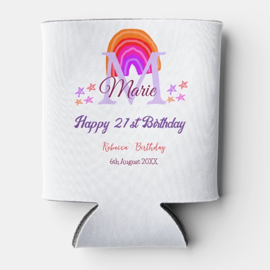 Happy 21st Birthday pink voeg naam monogram regenb Blikjeskoeler (Voorkant)