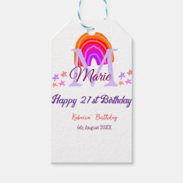Happy 21st Birthday pink voeg naam monogram regenb Cadeaulabel