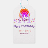 Happy 21st Birthday pink voeg naam monogram regenb Cadeaulabel (Achterkant)