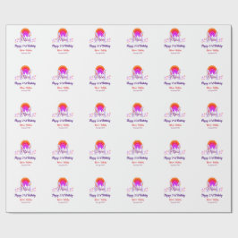 Happy 21st Birthday pink voeg naam monogram regenb Cadeaupapier