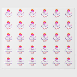 Happy 21st Birthday pink voeg naam monogram regenb Cadeaupapier