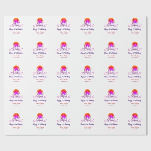 Happy 21st Birthday pink voeg naam monogram regenb Cadeaupapier (Vlak)