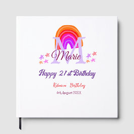 Happy 21st Birthday pink voeg naam monogram regenb Gastenboek