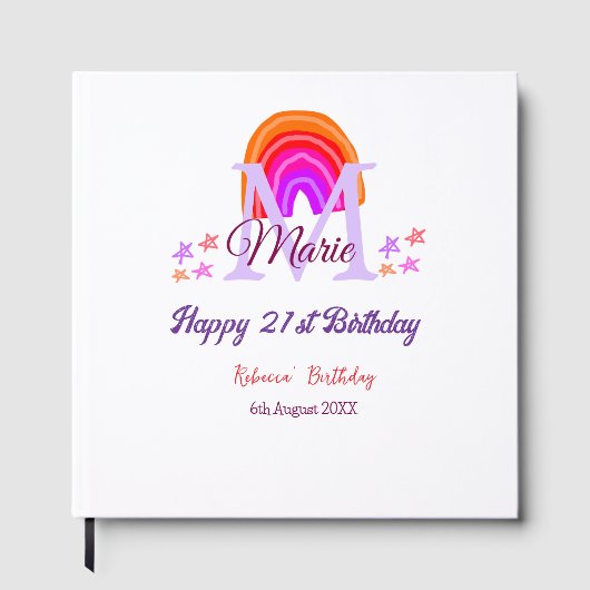 Happy 21st Birthday pink voeg naam monogram regenb Gastenboek (Voorkant)
