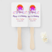 Happy 21st Birthday pink voeg naam monogram regenb Handwaaier (Voorkant en achterkant)