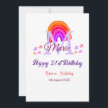 Happy 21st Birthday pink voeg naam monogram regenb Kaart<br><div class="desc">mooi design</div>