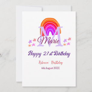 Happy 21st Birthday pink voeg naam monogram regenb Kaart