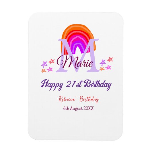 Happy 21st Birthday pink voeg naam monogram regenb Magneet (Verticaal)