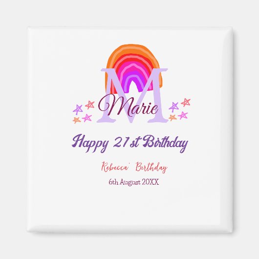 Happy 21st Birthday pink voeg naam monogram regenb Magneet (Voorkant)