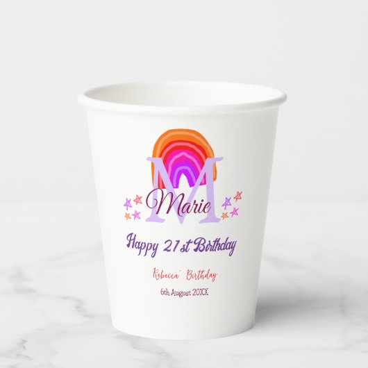 Happy 21st Birthday pink voeg naam monogram regenb Papieren Bekers (Voorkant)