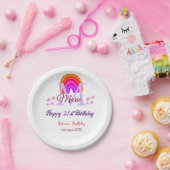 Happy 21st Birthday pink voeg naam monogram regenb Papieren Bordje (Feest)
