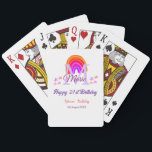 Happy 21st Birthday pink voeg naam monogram regenb Pokerkaarten<br><div class="desc">mooi design</div>