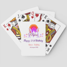 Happy 21st Birthday pink voeg naam monogram regenb Pokerkaarten