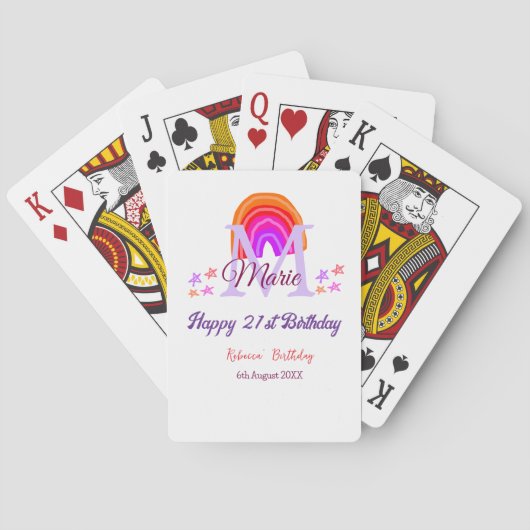 Happy 21st Birthday pink voeg naam monogram regenb Pokerkaarten (Achterkant)