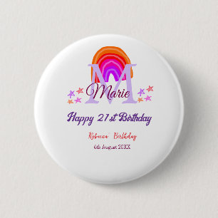 Happy 21st Birthday pink voeg naam monogram regenb Ronde Button 5,7 Cm