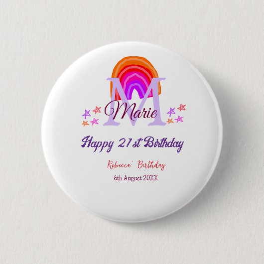 Happy 21st Birthday pink voeg naam monogram regenb Ronde Button 5,7 Cm (Voorkant)