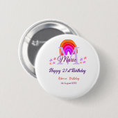Happy 21st Birthday pink voeg naam monogram regenb Ronde Button 5,7 Cm (Voorkant /achterkant)