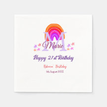 Happy 21st Birthday pink voeg naam monogram regenb